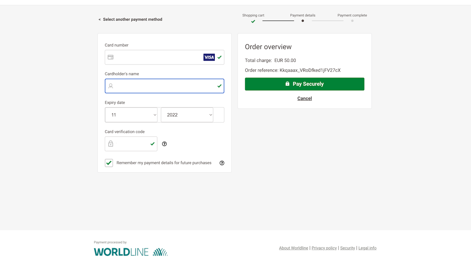 Visa payment method