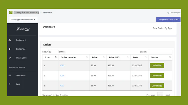 Liste des commandes Zooomy sales pop