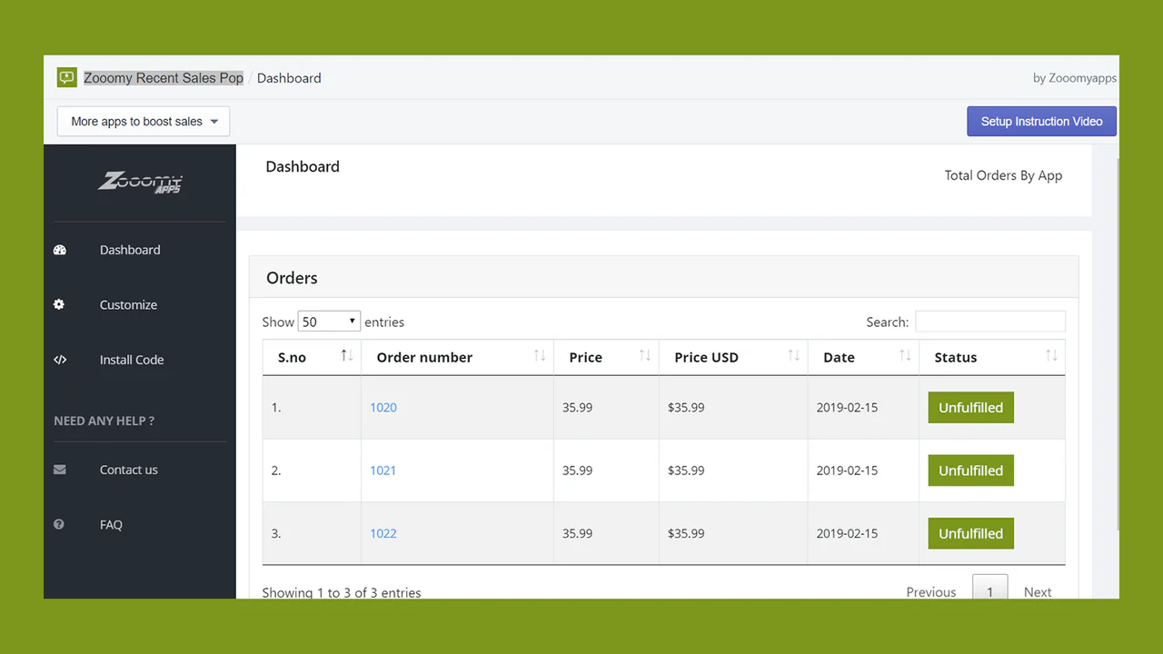 Liste des commandes Zooomy sales pop