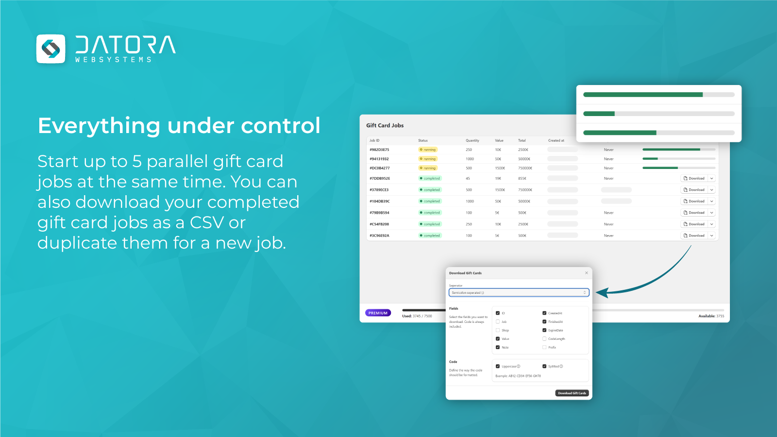 Interface intuitiva com progresso em tempo real e aprimoramento de fluxo de trabalho