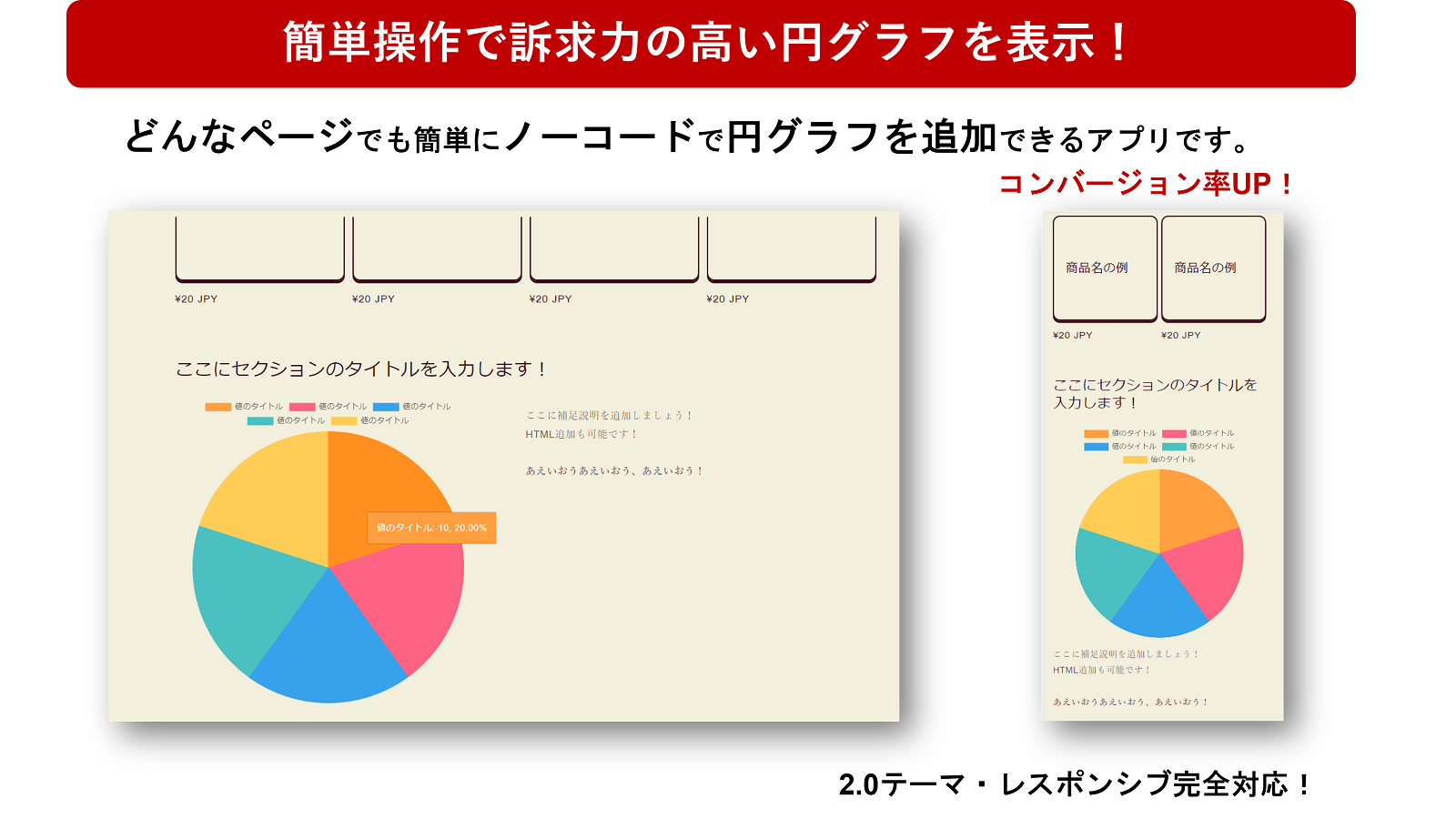 簡単操作で訴求力の高い円グラフを表示