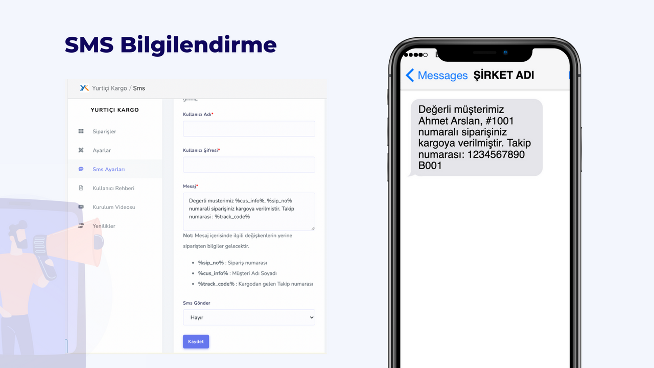 Intégration Shopify Yurtiçi Kargo Fonctionnalité SMS de Suivi de Colis