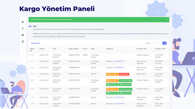 Panel de Administración de Envío de la Integración de Yurtiçi Kargo Shopify