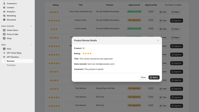 Manage Reviews