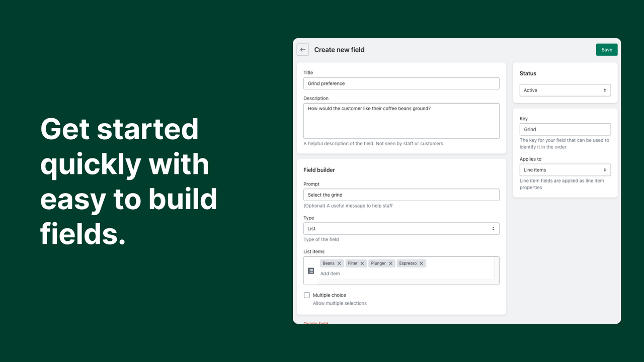 POS Custom fields screenshot showing the field builder