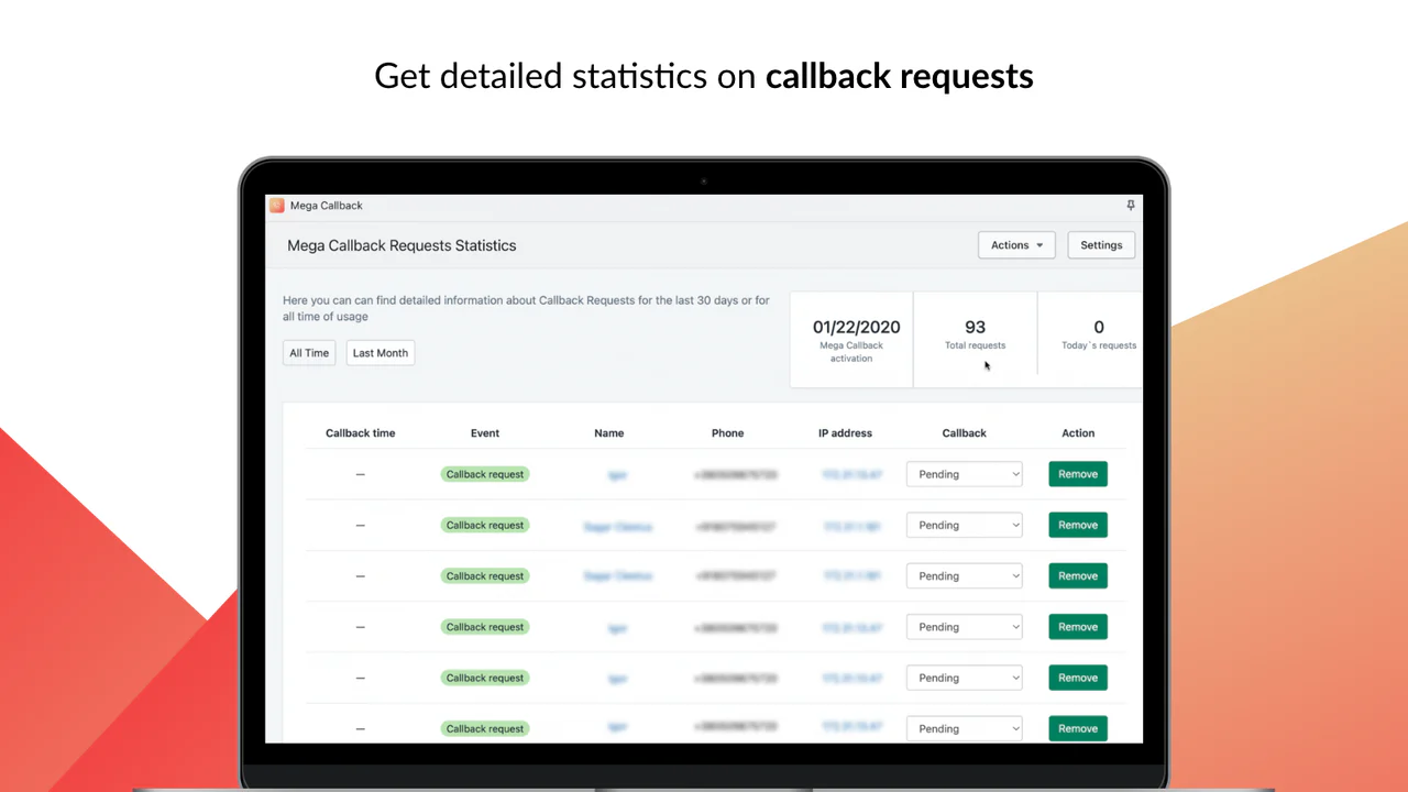 Liste der Rückrufanfragen – Statistik- und Tracking-System