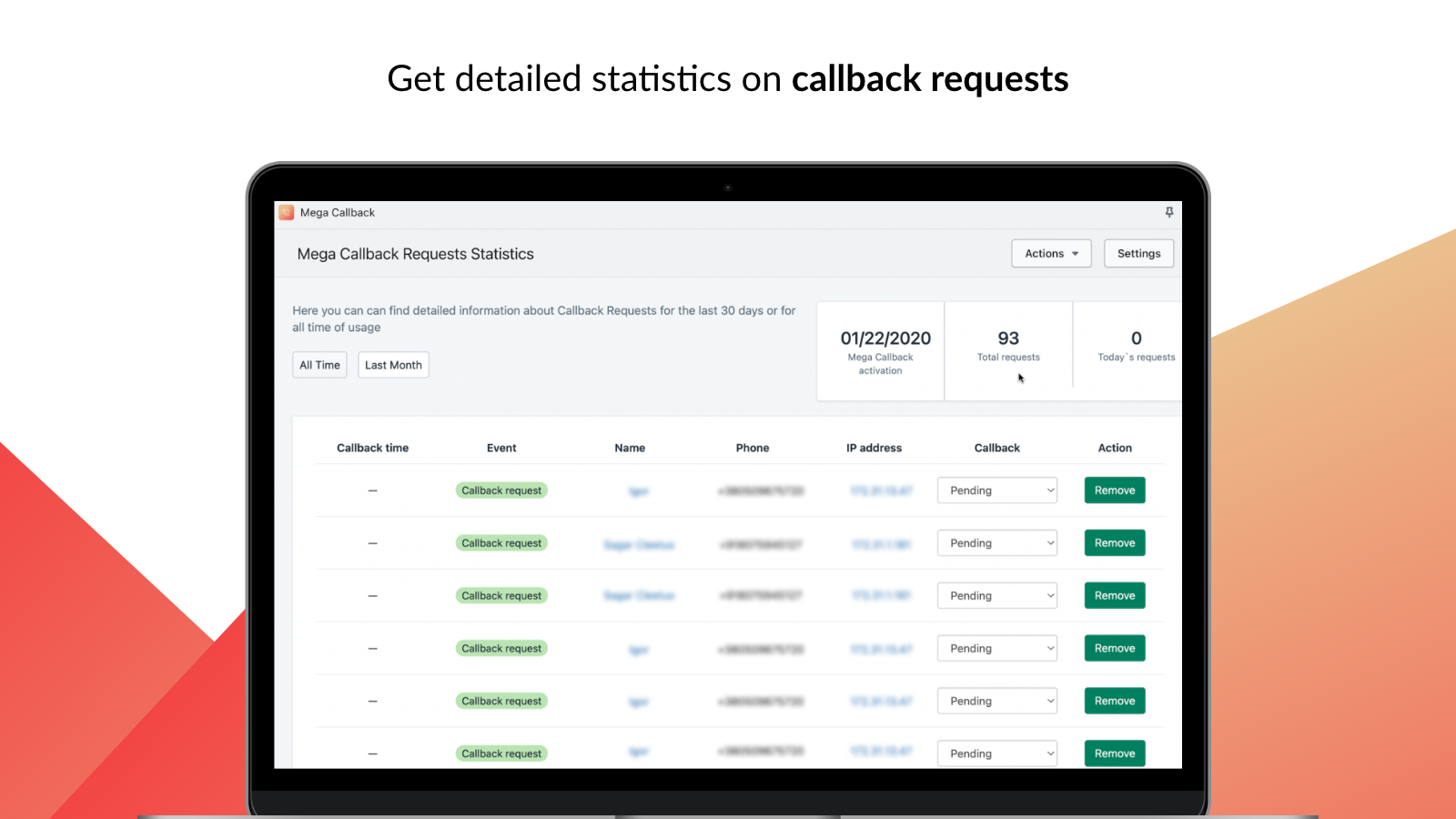 Callback requests list – statistics and tracking system