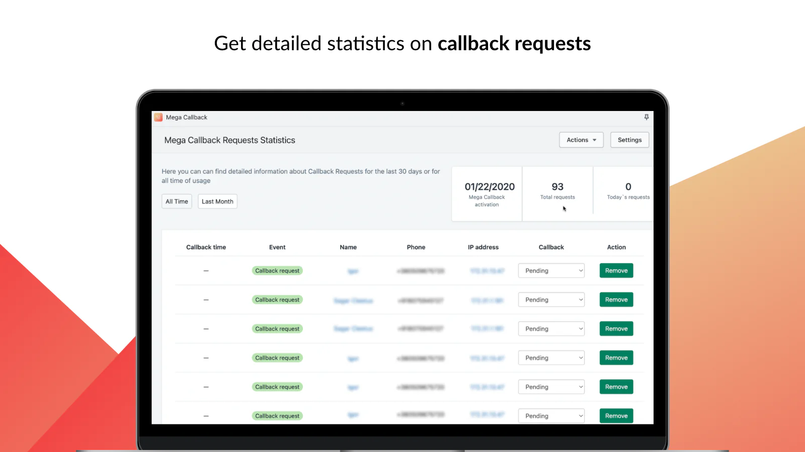 Liste der Rückrufanfragen – Statistik- und Tracking-System