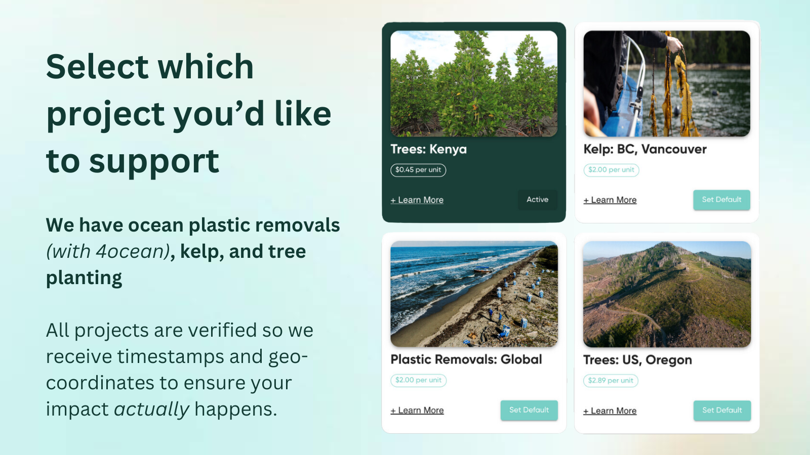 Choose from our marketplace of verified climate projects!