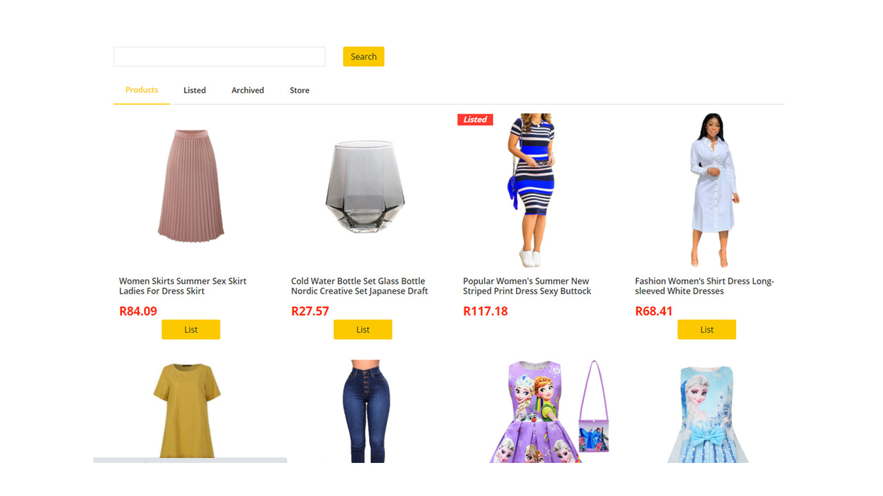 Product selection page