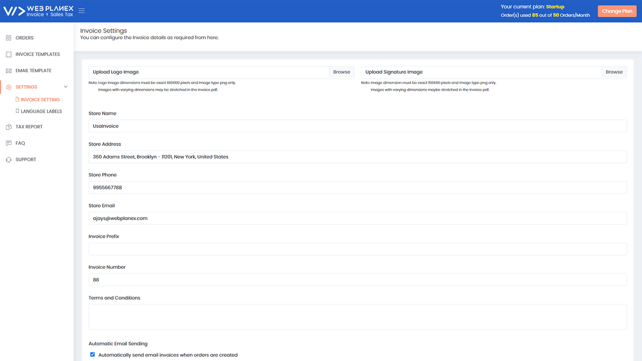 Configuración de la factura