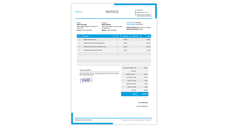 Invoice + Sales Tax Webplanex Screenshot