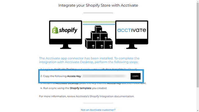 Acctivate connector appen, der genererer en adgangsnøgle.