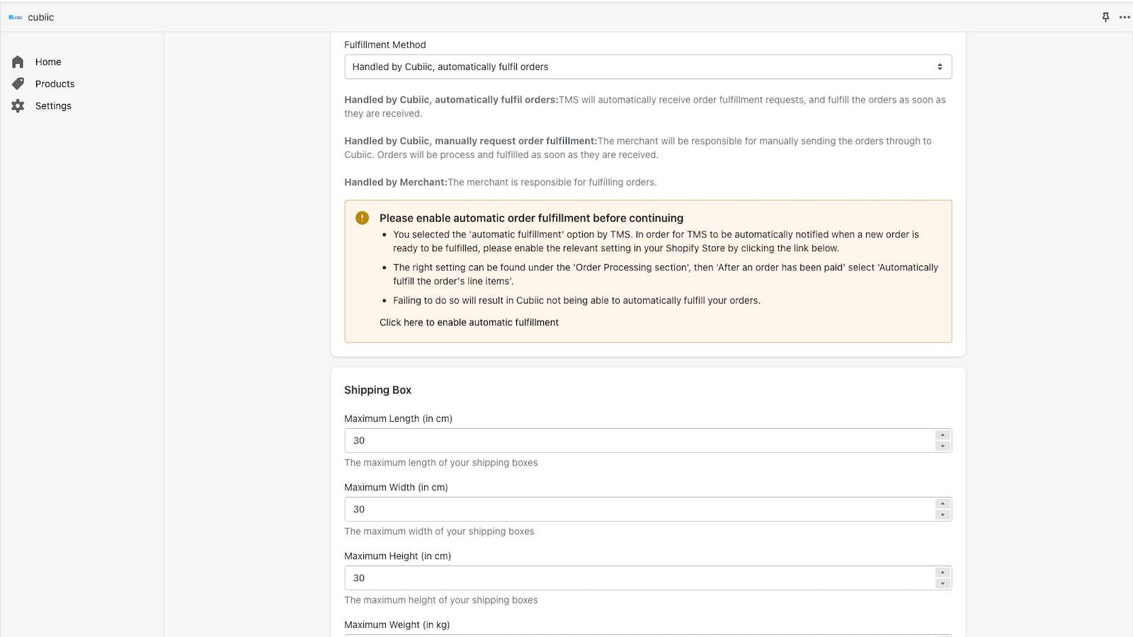 Select a fulfilment method