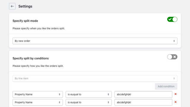 Specify the split mode and split conditions