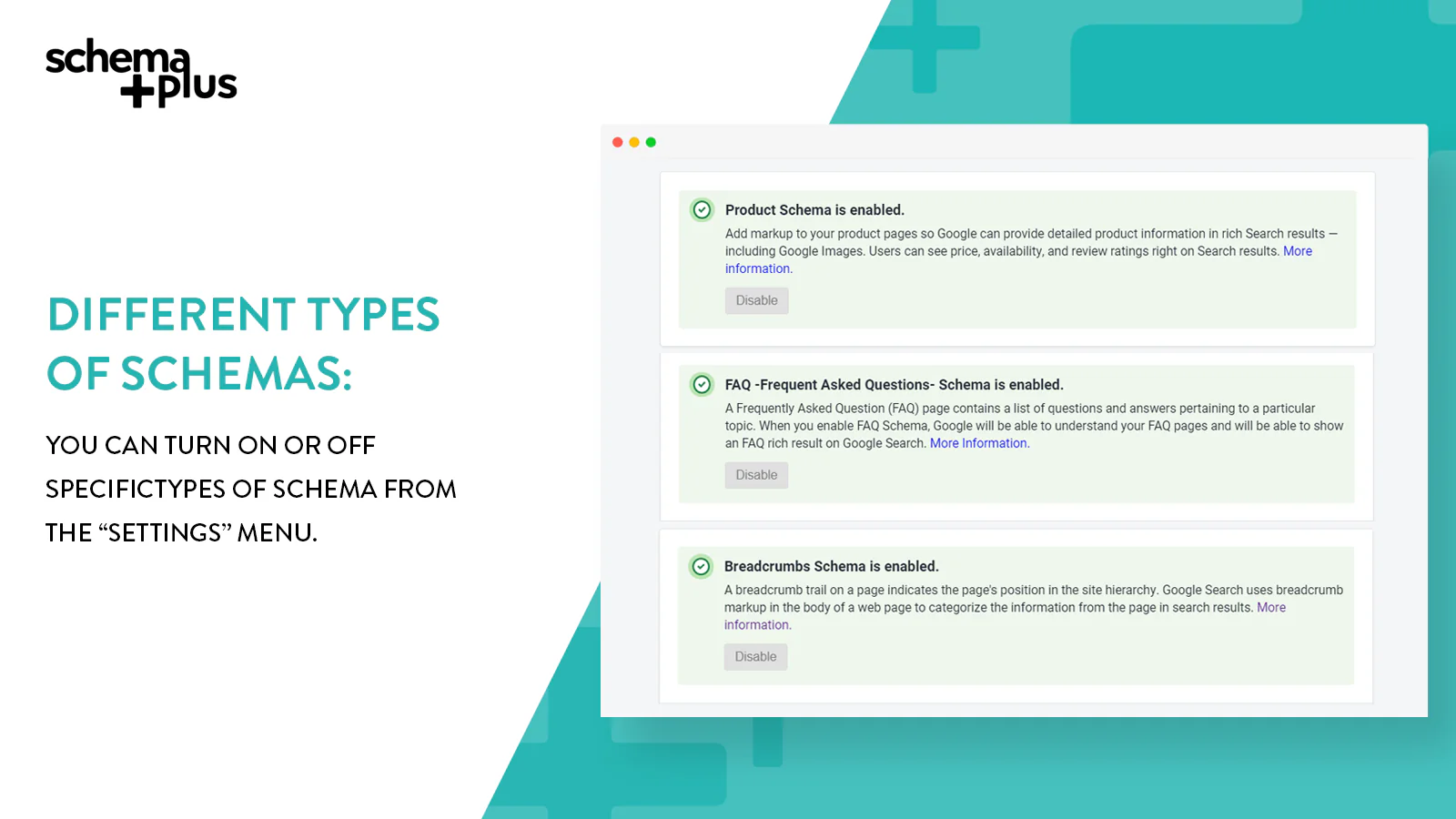 SchemaPlus heeft FAQ, Recipe, Breadcrumbs, Product schema.