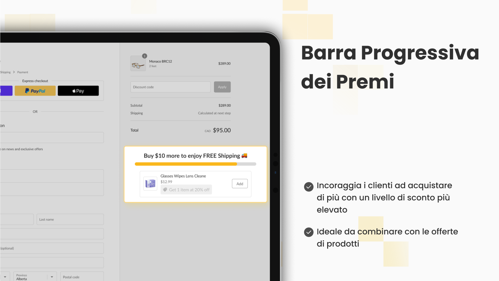 Acquista l'upsell con le barre di ricompensa progressive