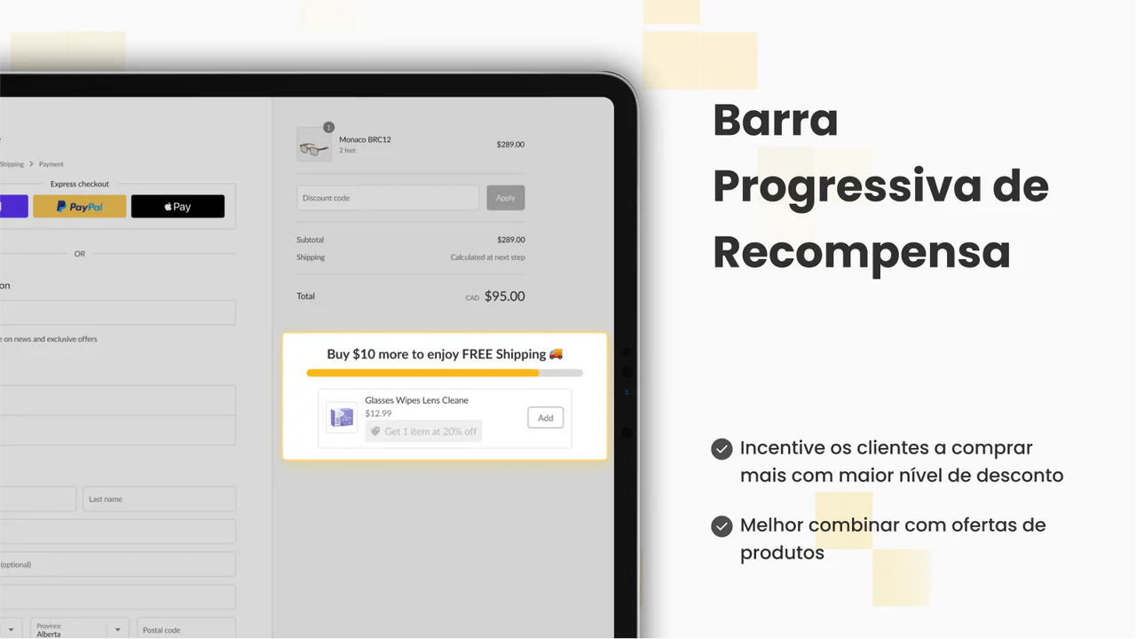 Upsell de checkout com barras de recompensa progressivas