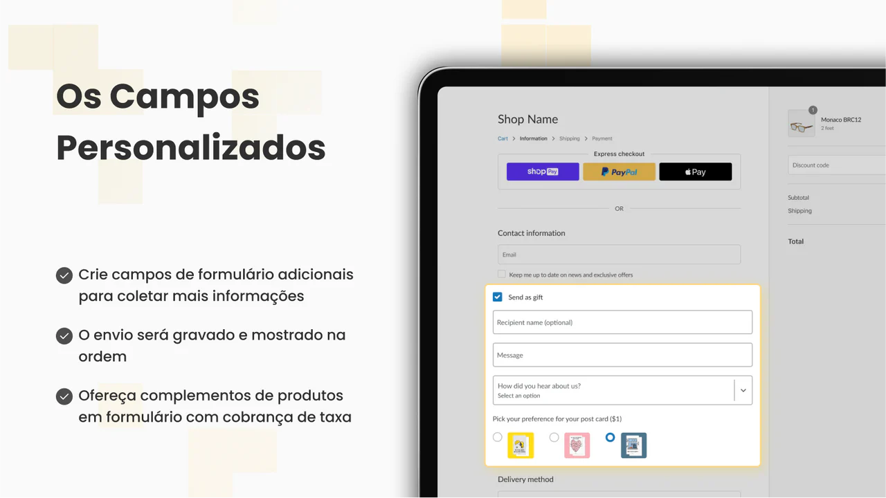 Personalize a página de checkout com campos personalizados