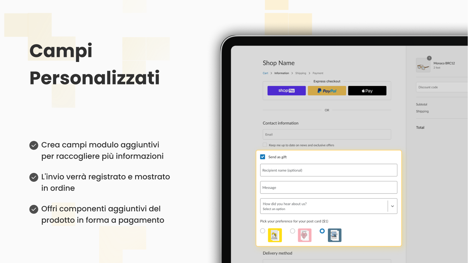 Personalizza la pagina di pagamento con campi personalizzati