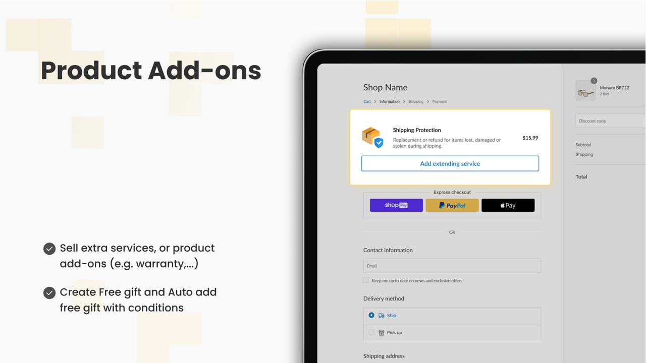 Añade complementos de productos en la página de checkout para vender servicios adicionales