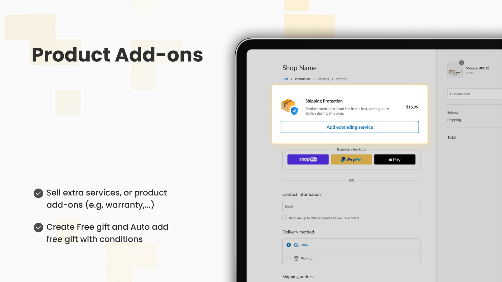 Añade complementos de productos en la página de checkout para vender servicios adicionales