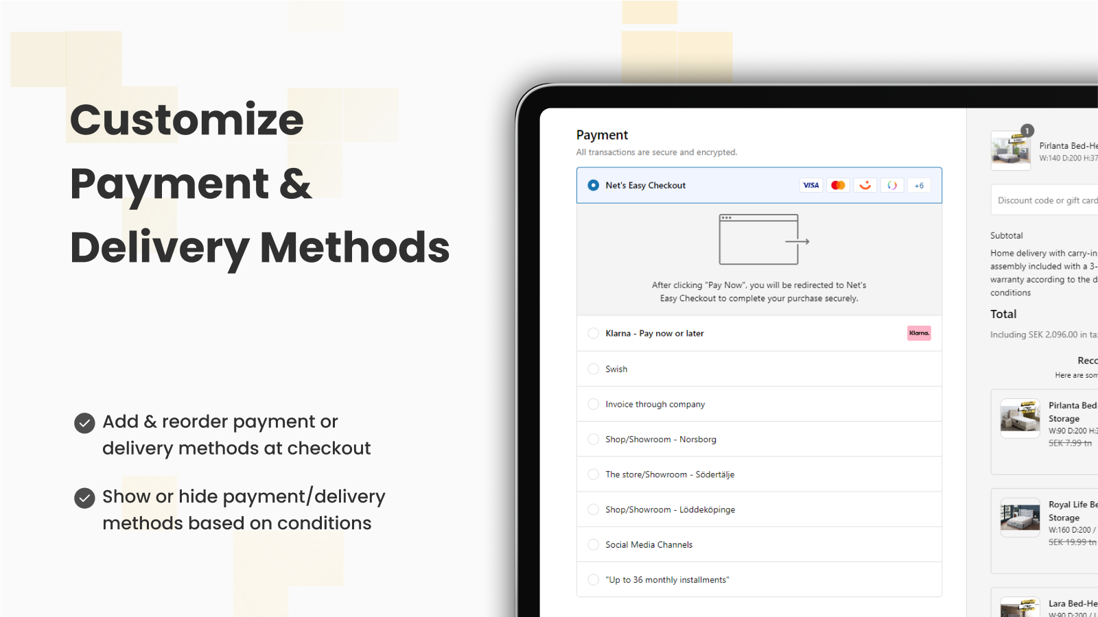 Customize Checkout Payment and Delivery Methods