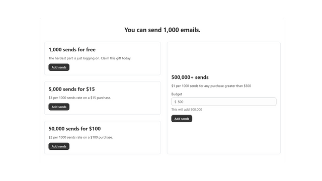 Per-send billing with unlimited contact uploads