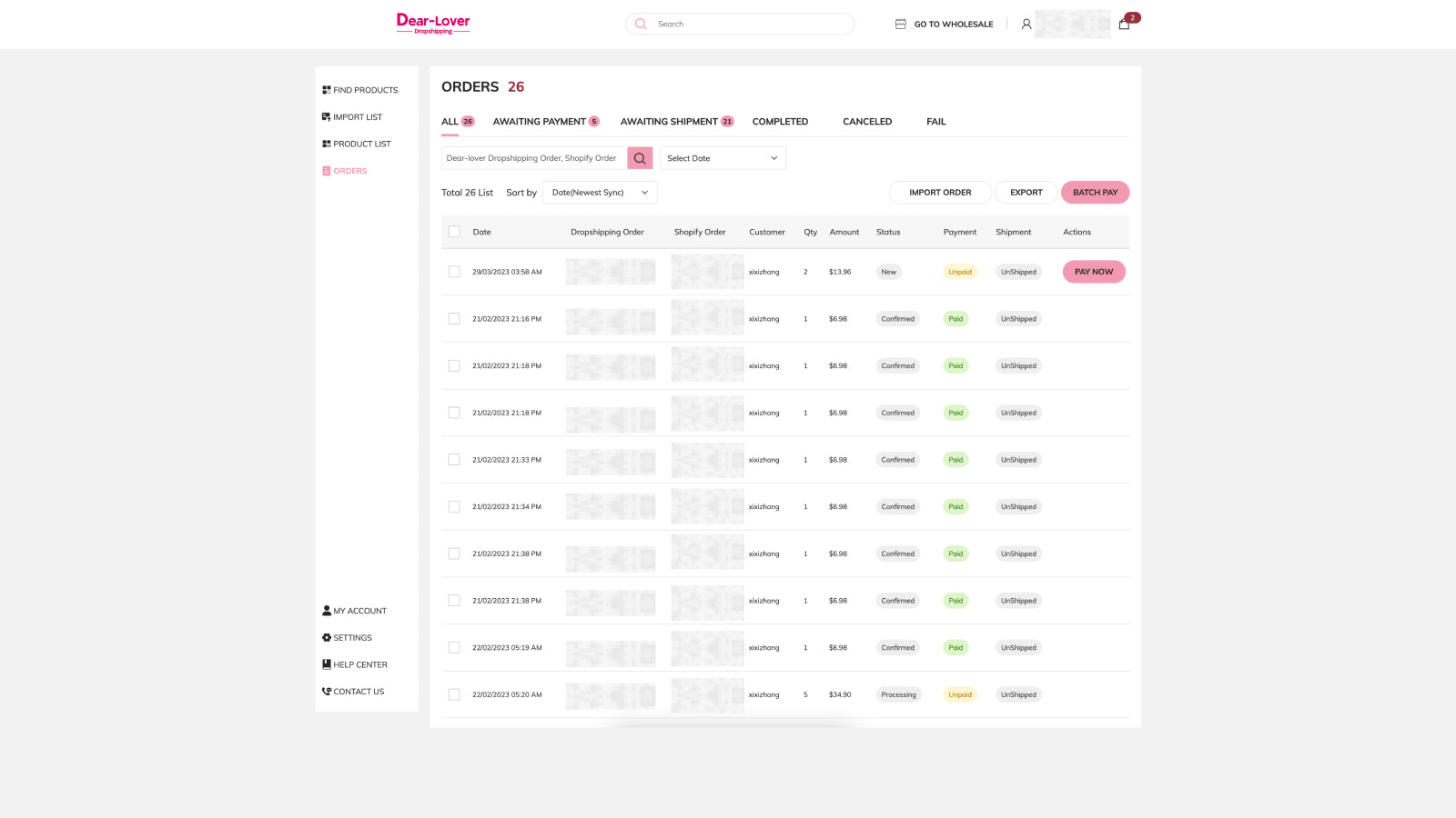 Gestion des commandes