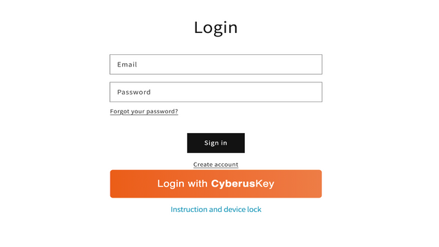 Cyberus Key widget toegevoegd op account login pagina.