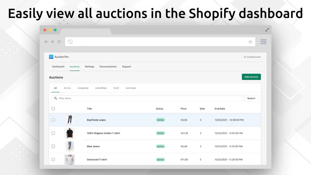 Skærmbillede Shopify dashboard