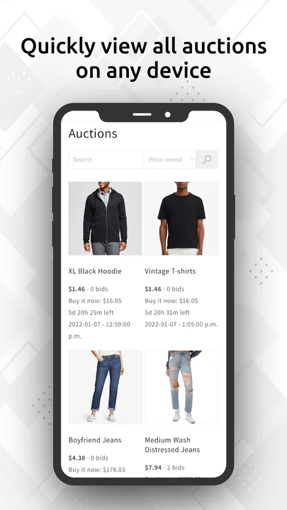 Screenshot mobile view auctions