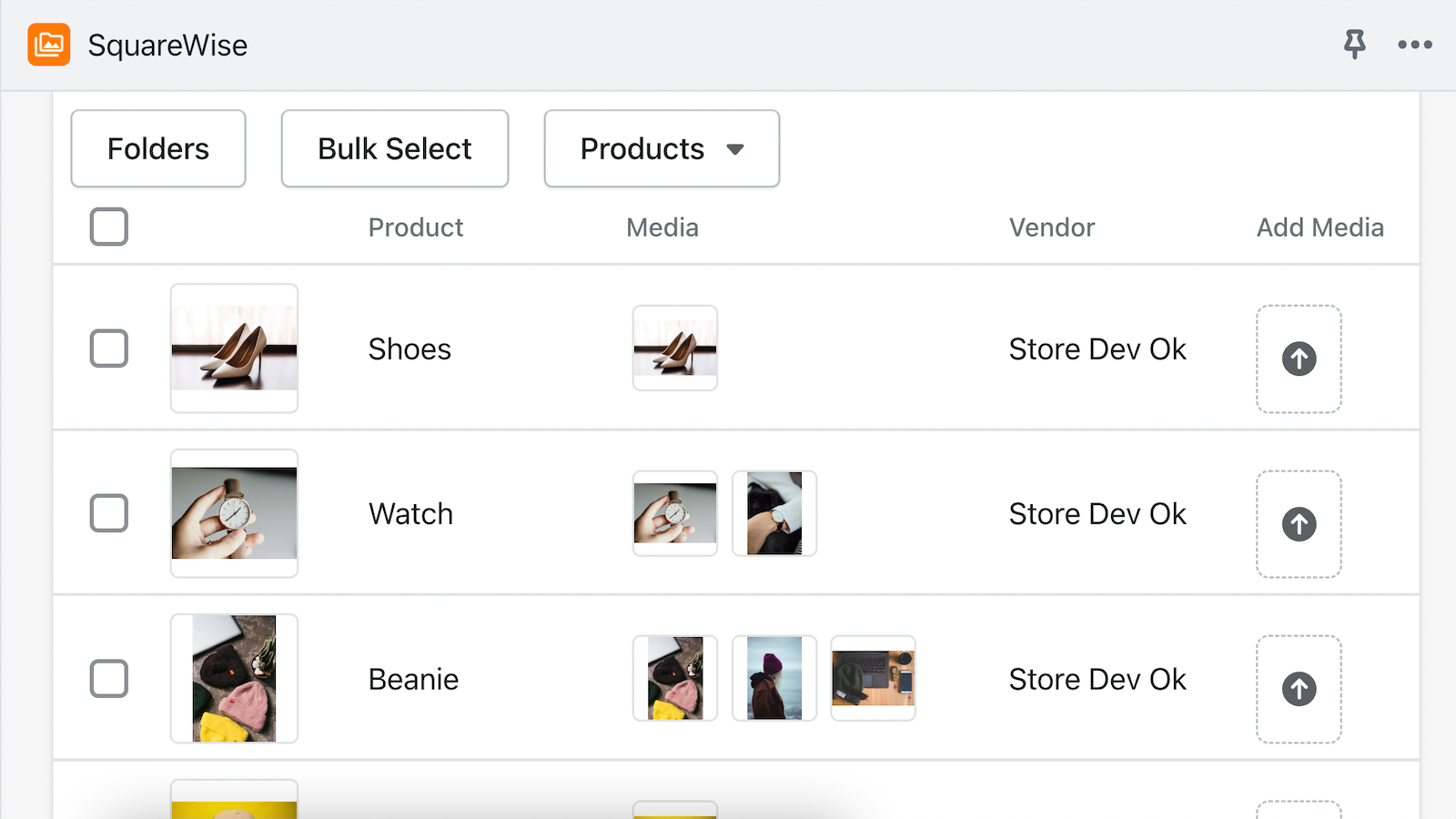 Interface utilisateur administrateur : table des produits