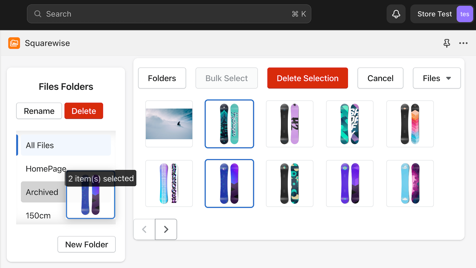 Image de la fonctionnalité de gestion des médias de Squarewise