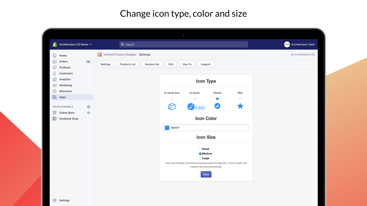 Changing verification icon (badge) type, color and size