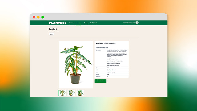 Captura de pantalla de la página de producto en la aplicación Plantboy