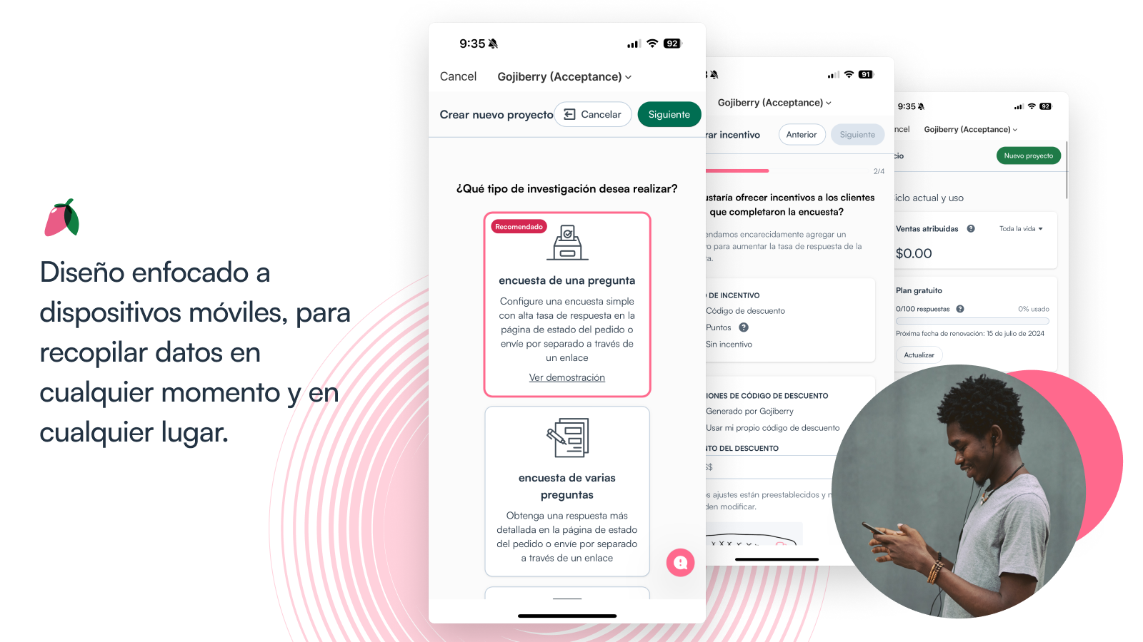 Diseño móvil para recopilar datos en cualquier momento y lugar.