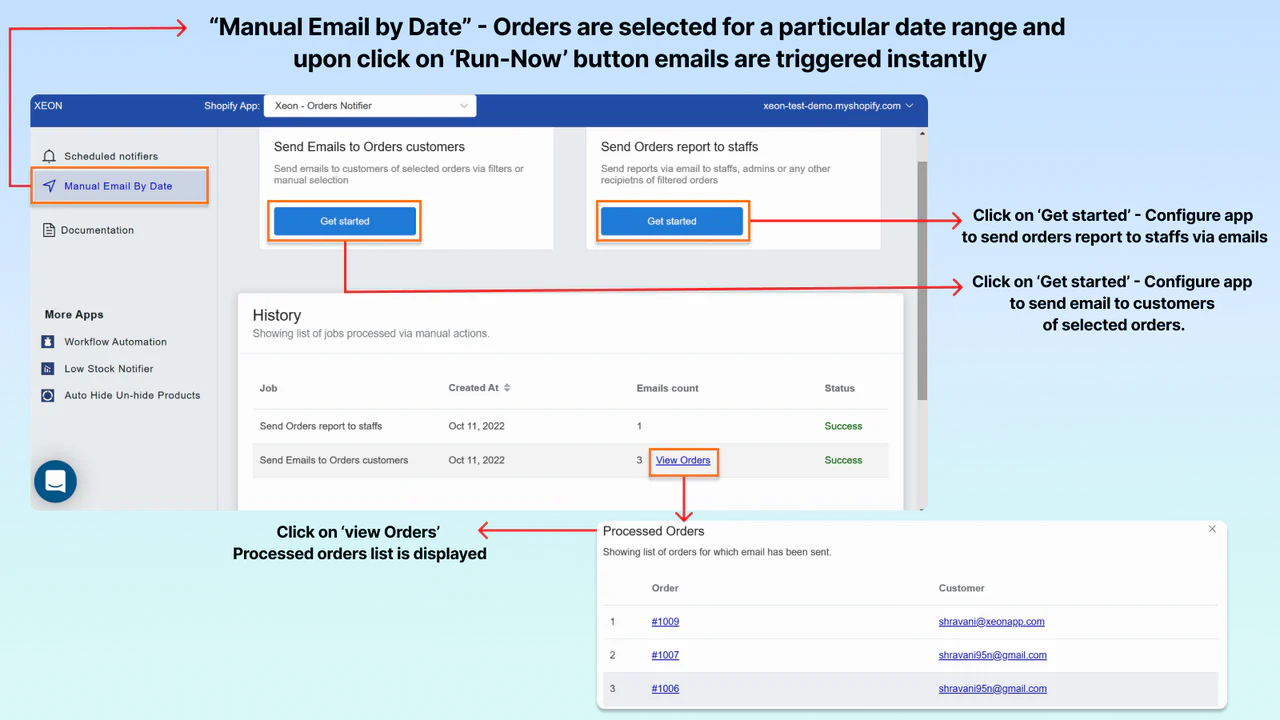 Email manual por data Painel