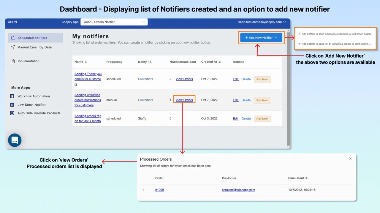 Dashboard - Liste over notifikationer