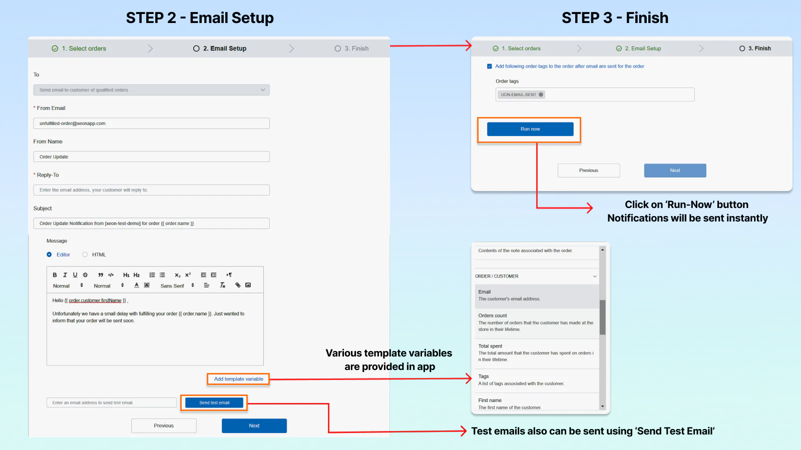 Configuração de email e finalização