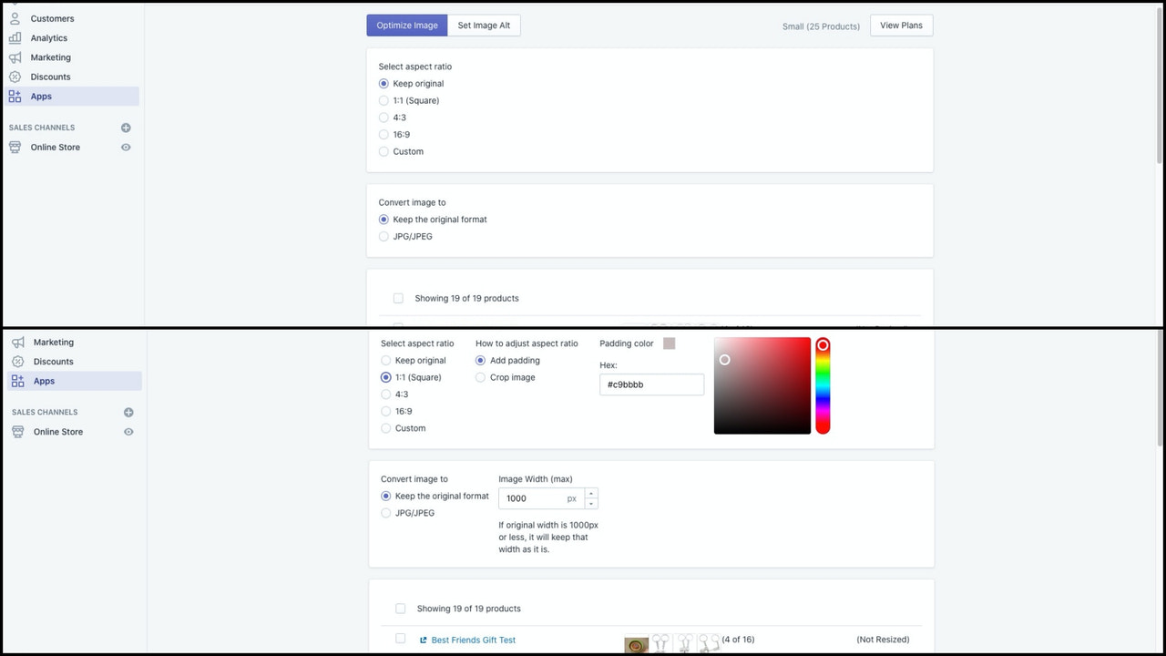 Redimensionnement d'image, changement de ratio soit carré ou n'importe quel ratio personnalisé 