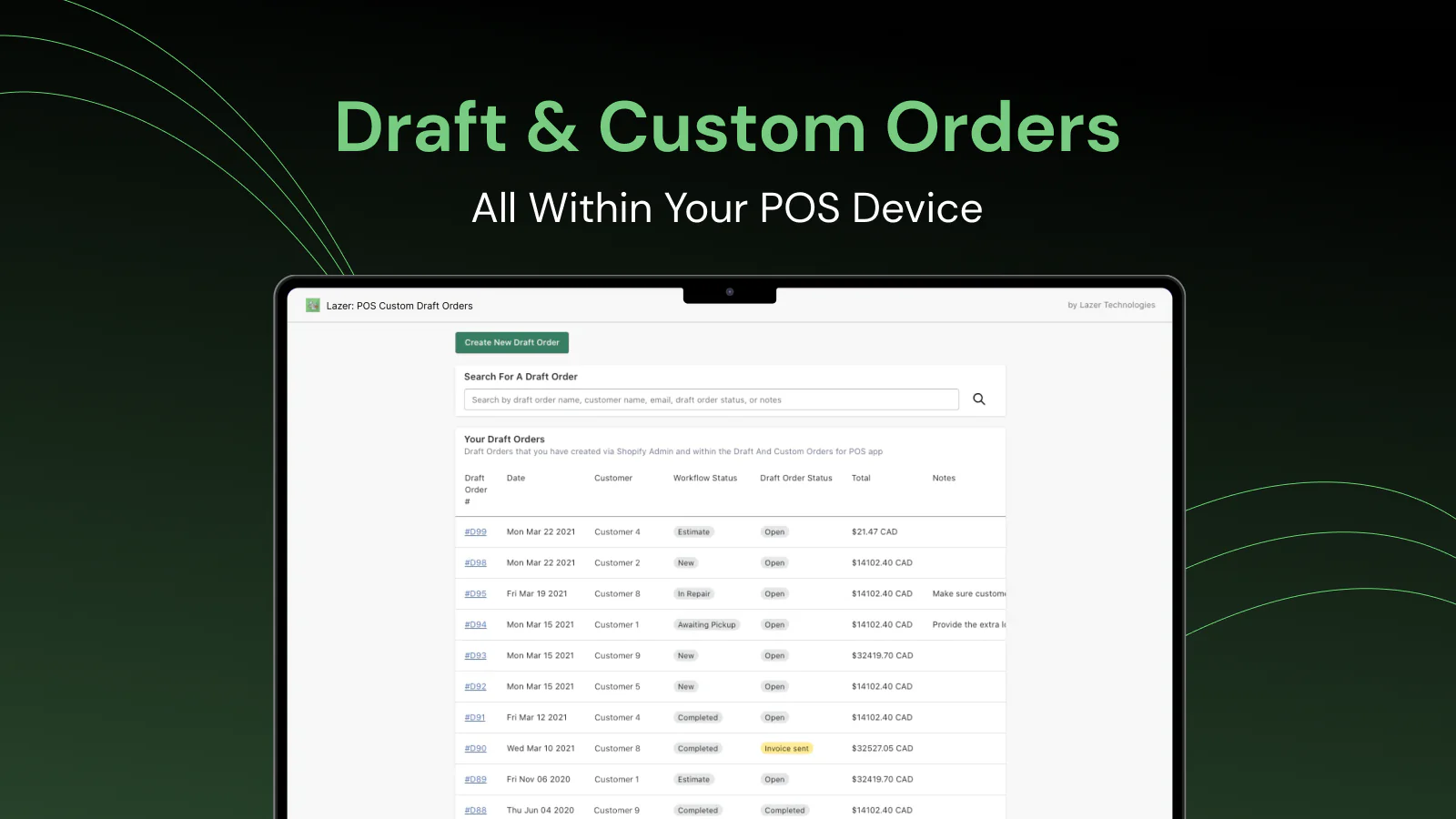 Tableau de bord des commandes préliminaires pour POS