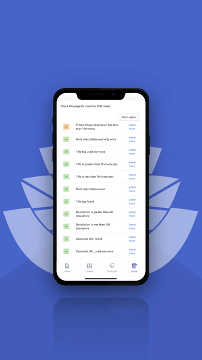Detect areas of opportunity with an SEO scan of your products