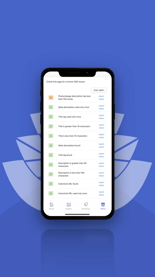 Detect areas of opportunity with an SEO scan of your products