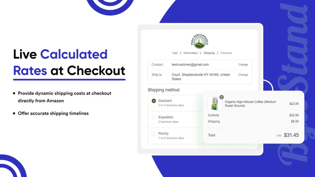 Live calculated rates at checkout with shipping timelines