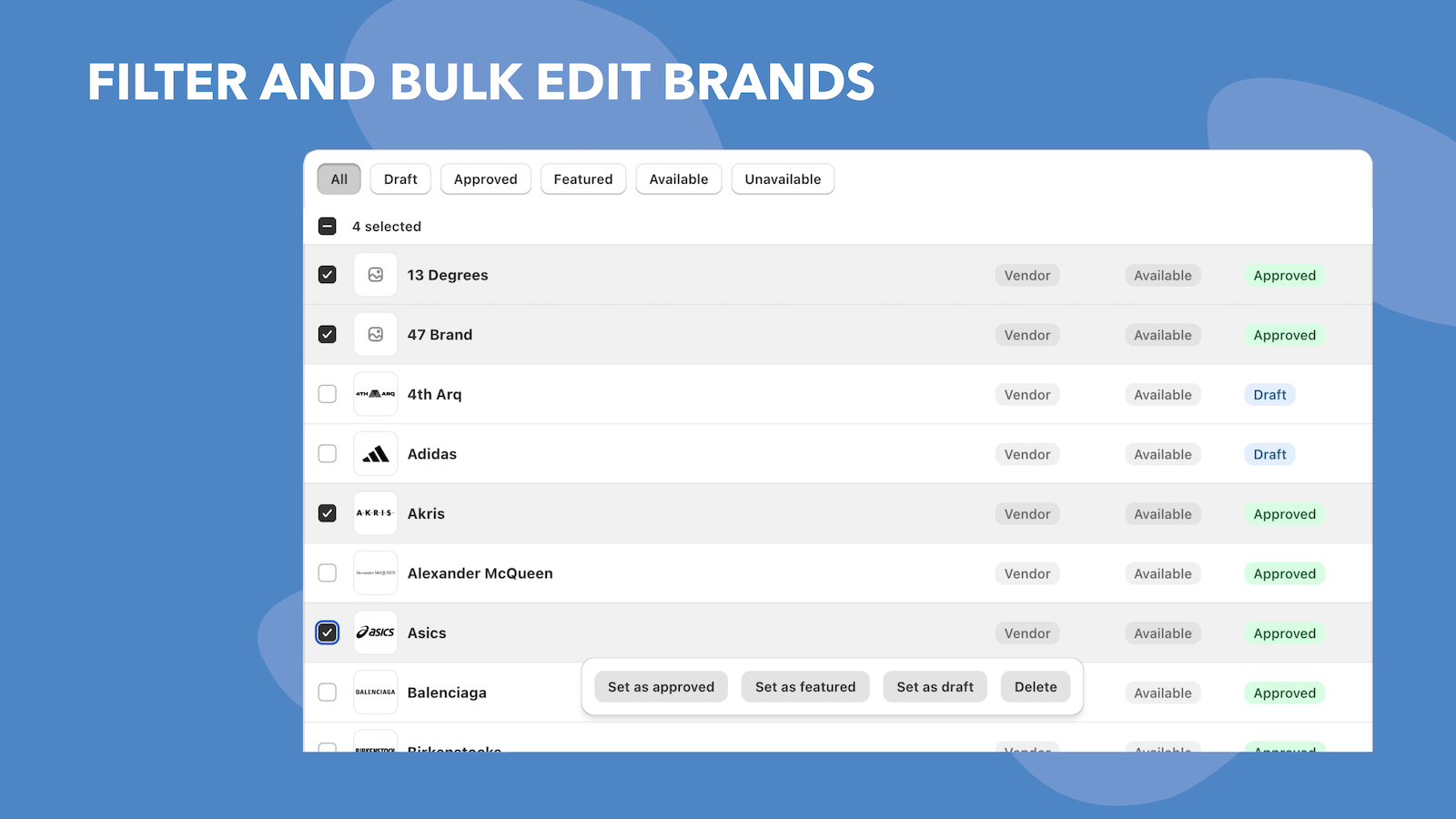 Filter and bulk edit brand