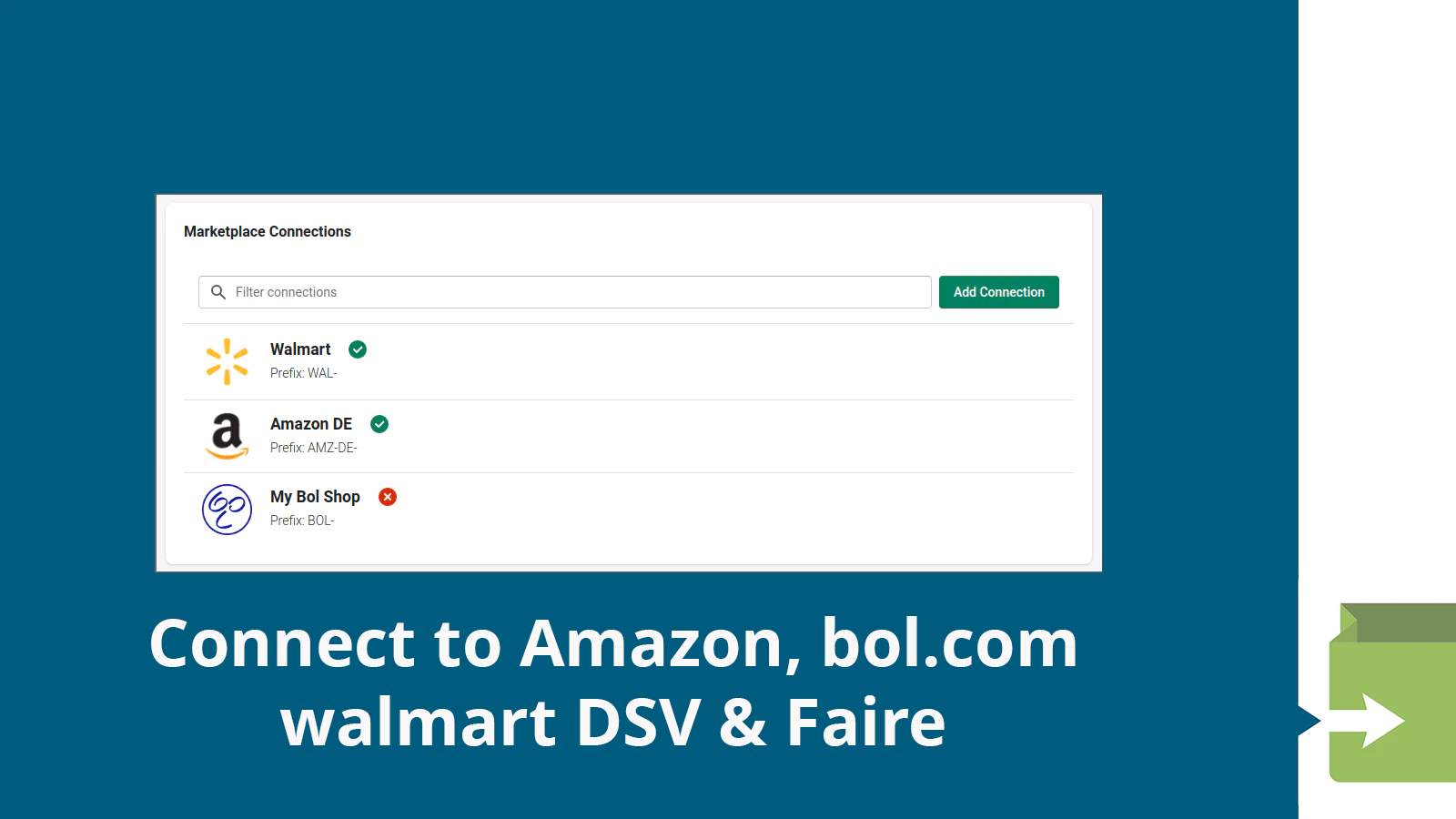 Connectez-vous à vos places de marché comme amazon, bol.com, kaufland etc