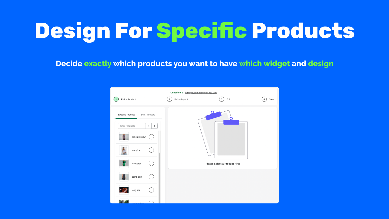 Diseña widgets para productos específicos