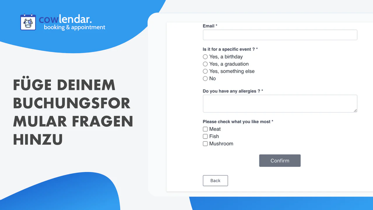 Füge deinem Buchungsformular Fragen hinzu