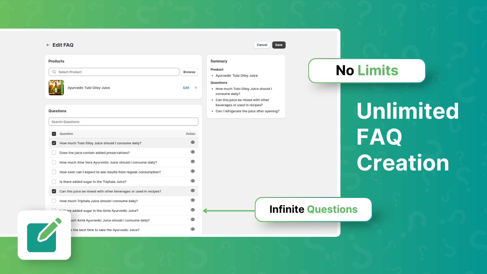 FAQ Expert: Product FAQ Screenshot